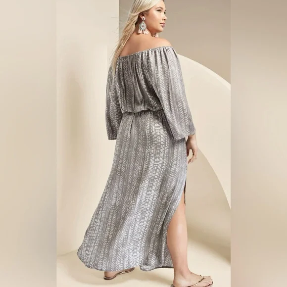 Venus Gray Off-Shoulder Maxi Dress with front slit - Picture 5 of 5